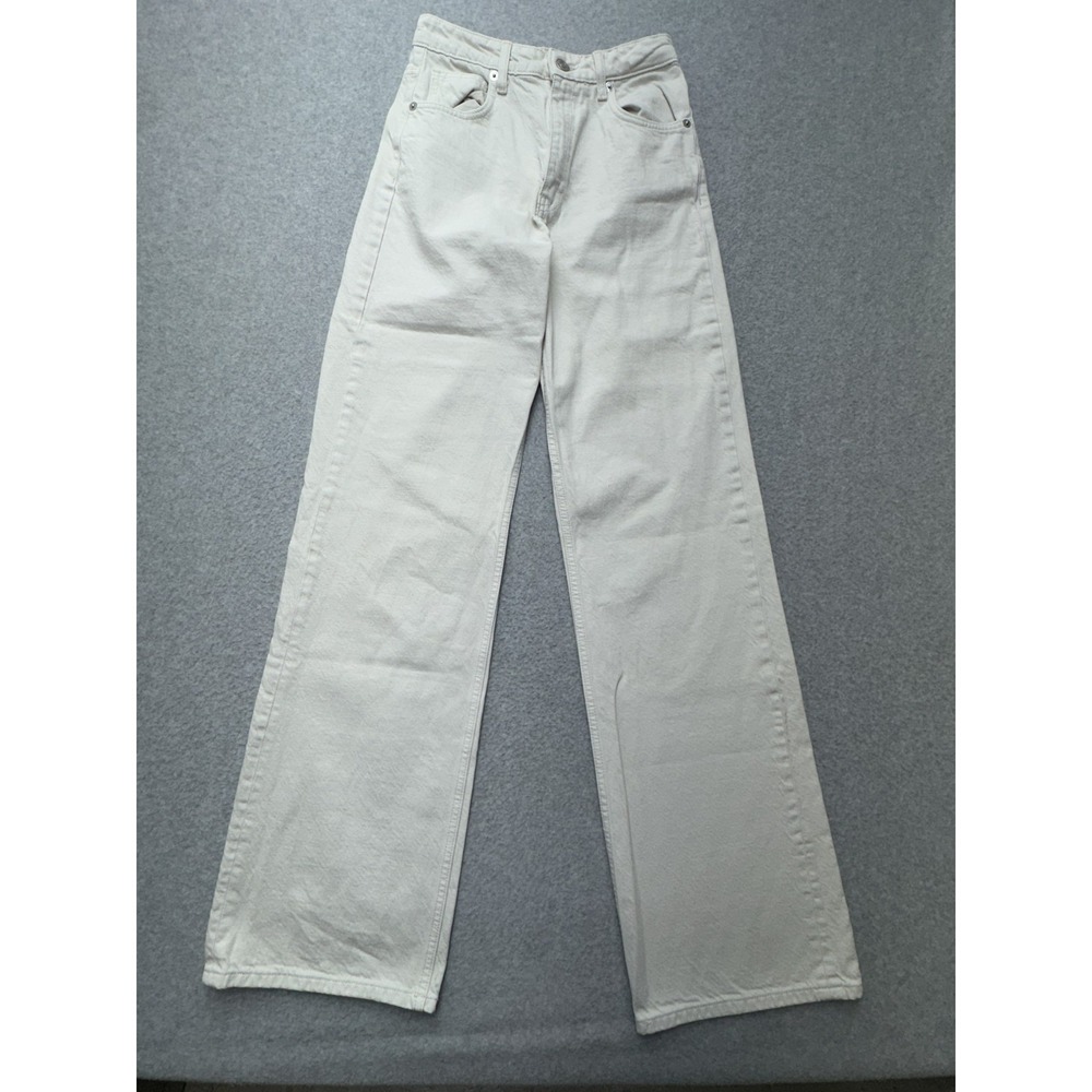 Zara Wide Leg Jeans Womens 4 White Light Wash High Rise Relaxed Cotton Denim